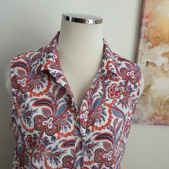 Sportscraft Liberty Fabric Paisley Floral Print Sleeveless Blouse Size 14 - Picture 9 of 12